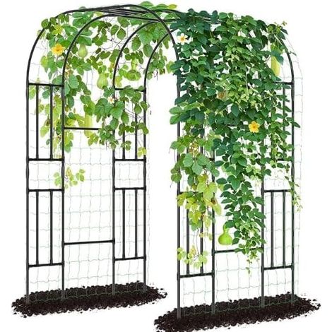 Arche de Jardin en Acier Noir 220 cm, Treillis pour Plantes Grimpantes (1/5)