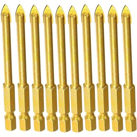 Lot de 10 forets 6 mm en carbure de tungstène avec tige hexagonale plate pour miroir, porcelaine, marbre (1/4)