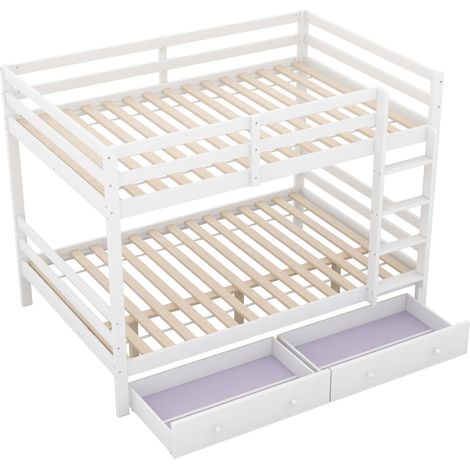Lit superposé enfant 140 x 200 cm avec tiroirs, rangement, garde-corps hauts, blanc (1/5)