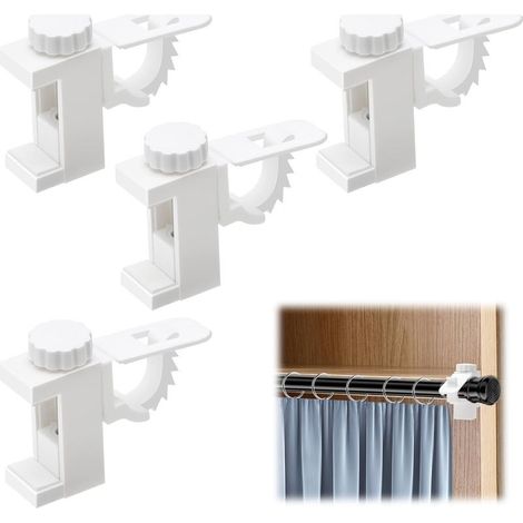 Support de pince porte-rideaux 4 pièces – Charge maximale 2 kg – Installation sans perçage – Rotation 360° – ABS haute résistance