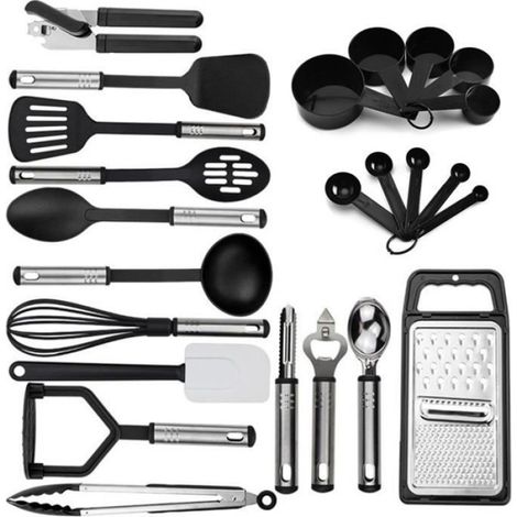Kit Ustensiles de Cuisine - Acier Inoxydable - Silicone - 24 Pièces - Design Contemporain - Qualité Supérieure (1/4)