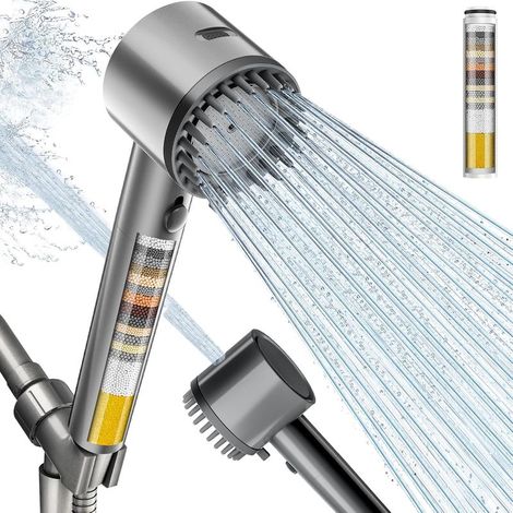 Pommeau de douche filtrant Cobbe avec douchette, 4 jets + 1 modes de pulvérisation, filtres intégrés, fonction lavage haute pression pour eau dure – élimine le chlore – réduit les irritations et la sé (1/5)