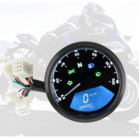 Compteur universel moto LCD numérique : vitesse, totalisateur kilométrique, tachymètre, jauge de carburant, écran digital étanche (1/5)