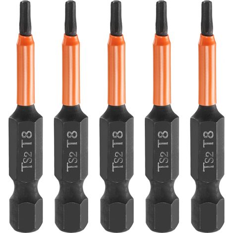 5Pcs Embout Tournevis Torx T8 Tige Hexagonale 1/4" Long 2" (50mm) (1/5)