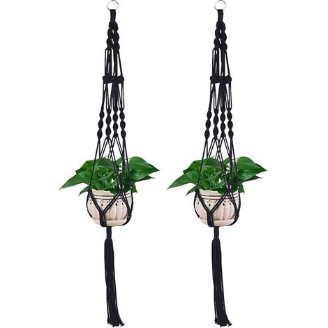 Lot de 2 suspensions pour plantes en macramé style bohème, 99 cm 39 pouces, avec anneau métallique (1/5)