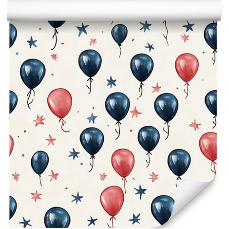 Papier peint Ballons d'anniversaire blanc et bleu pour salon et chambre 50x1000 cm (1/5)