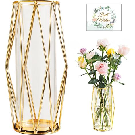 Dekorative Vase aus Schmiedeeisen und Glas, 25 cm, für Hydrokulturpflanzen und Blumen, ideal zur Dekoration Ihres Zuhauses oder Ihrer Hochzeit. (1/5)