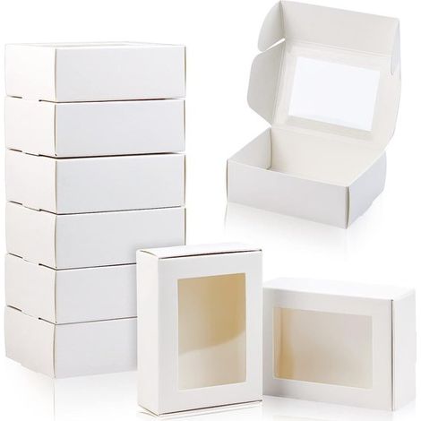 Geschenkverpackung – 20 Stück – mit Sichtfenster – Maße: 8,5 x 6 x 3 cm – quadratisch – geeignet für Hochzeitsgeschenke und Schmuckverpackungen – weiß (1/5)