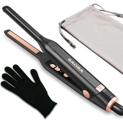 Mini Lisseur pour Cheveux Courts, 2-in-1 Mini Lisseur en Céramique, Petit Lisseur Portatif, 90°C- 210°C, pour Cheveux Courts, Cheveux de génie et Barbes d'hommes, Double Tension, Or rose (1/5)