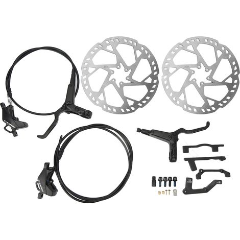 Hydraulische 4-Kolben-Scheibenbremsen aus Aluminiumlegierung für Mountainbikes, vorne und hinten, mit 203 mm Scheibe. (1/5)