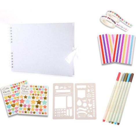 Album photo de scrapbooking blanc de 80 pages (29,5 x 21 cm) avec 6 stylos métalliques pour 240 photos Souvenirs créatifs (1/5)