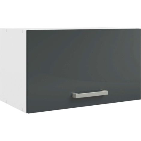 Mueble Cocina Colgante para Campana, Módulo Sobrecampana Vetro, 1 Puerta, Gris brillante y Blanco 60x35x33 cm