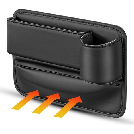 Organisateur multifonctionnel pour siège auto, grande capacité, gain de place, rangement facile et propre, pour téléphones, cartes, clés et gobelets (côté conducteur gauche). (1/5)