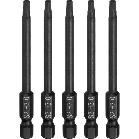 5pcs Embout De Tournevis À Tête Hexagonale Plate H3.0 (3mm) Pointe Magnétique Tige Hexagonale 1/4" Longueur 75mm (3") Acier S2 Embout Hexagonal Métrique Clé Douille, Noir (1/5)