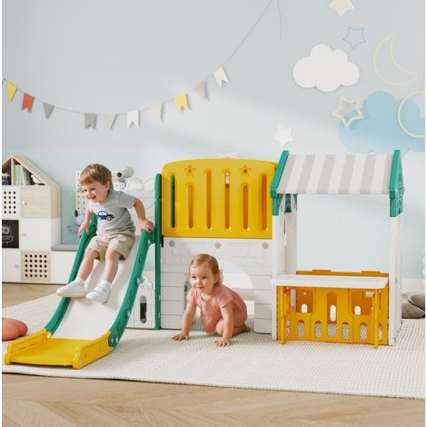 Toboggan enfant 7 en 1 avec aire de jeux intérieure, HDPE jaune HAVRYA (1/3)
