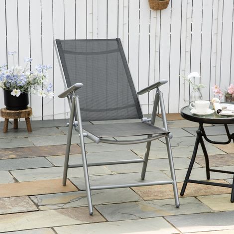 Sedia da Giardino Pieghevole in Alluminio e Texteline Schienale Regolabile a 7 Livelli, Nero 65x55x85-105cm