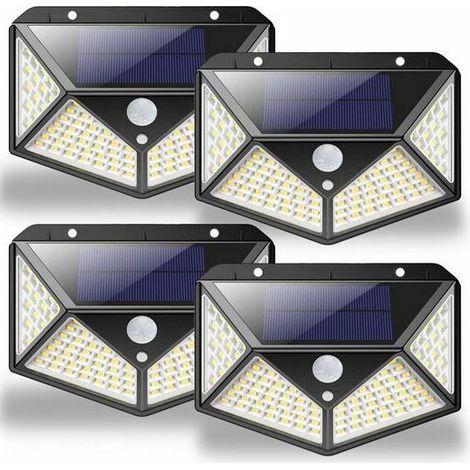 Lampe solaire, Ruban LED, Applique murale LED 270°, IP65 étanche, 4pcs, 100 LED, 1800 mAh Lampe à détecteur pour patio/jardin, KINSI (1/5)