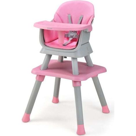 Chaise haute bébé 6 en 1 avec harnais 5 points et plateau amovible - rose (1/5)