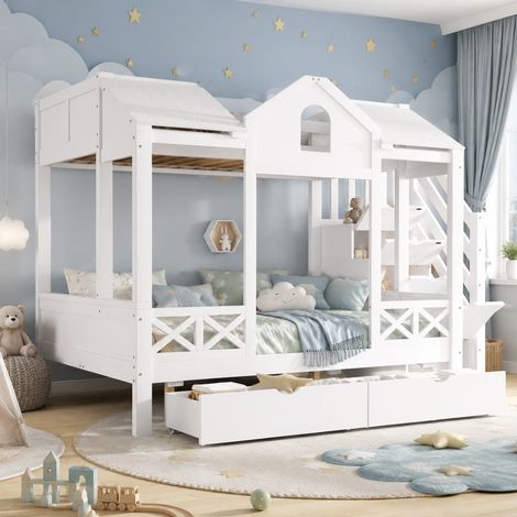 letto a castello 90x200 140x200 con cassetti bianco HAVRYA (1/5)