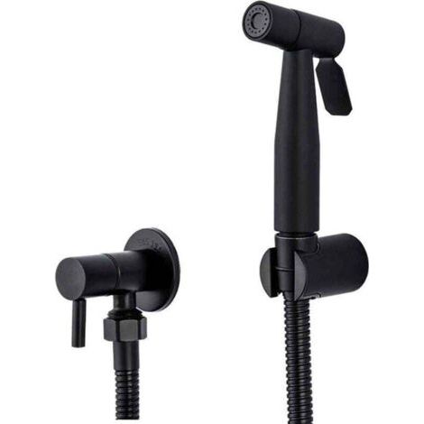Tragbarer schwarzer Bidet-Sprühkopf – Edelstahl – WC-Armatur – Schattierungsventil