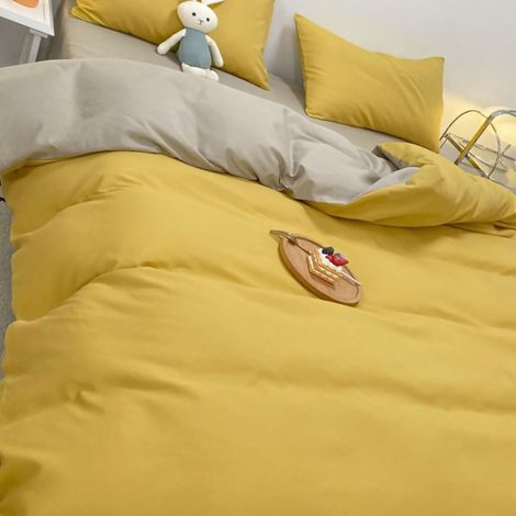 Ensemble de literie en coton brossé lavé uni, draps en coton doux pour la peau, housse de couette, taies d'oreiller, beige, 1,2 m, ensemble trois pièces. (1/5)