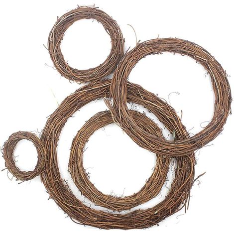 Guirlande naturelle en vigne et rotin – Lot de 5 couronnes artisanales pour décoration de porte ou murale (8 à 30 cm)