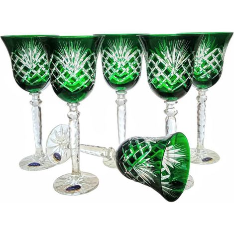 Copas de vino de cristal esmeralda de 280 ml con diseño de piña. (1/5)