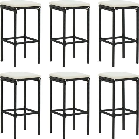 Lot de 6 Chaises de bar avec coussins Tabourets de bar - Tabouret Haut Noir Résine tressée BV213452 - BonneVie (1/5)