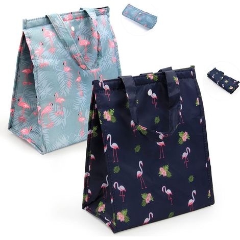 Sac de rangement isotherme pliable pour le déjeuner (Blue Flamingo + Navy Blue Flamingo)