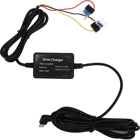 Kit di cablaggio per telecamera da cruscotto auto, da 12-28 V a 5 V, 2,5 A, con protezione da bassa tensione, connettore ACC di tipo C per monitoraggio del parcheggio 24 ore su 24. (1/4)