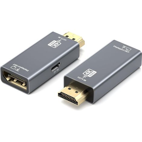 HDMI-zu-DisplayPort-Adapter, 4K @ 60 Hz, 2K @ 144 Hz, 1080p @ 165 Hz, unidirektional, kompatibel mit PC, PS5, Xbox One, Laptop, MacBook Pro, unterstützt HBR2 und HDCP 2.3 (1/5)