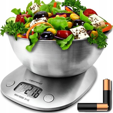 BILANCIA DA CUCINA ELETTRONICA CON CIOTOLA GRANDE, PRECISA AL GRAMMO + BATTERIE