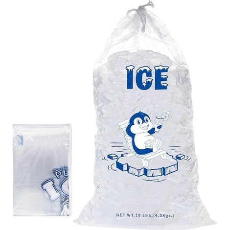 100 sacs à glace en plastique de 36 kg (8 lb) 28 x 46 cm (11 x 18 pouces) fermeture à cordon résistants pour le rangement de la glace. (1/4)