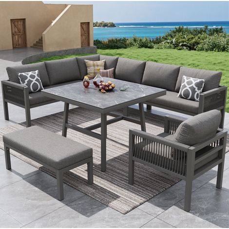 Conjunto muebles jardín 8 plazas gris hierro HAVRYA (1/5)