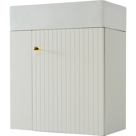 Meuble lavabo suspendu blanc 55 cm avec vasque en céramique haute brillance (1/5)