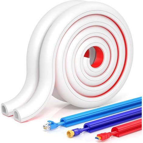 Auto-adhésif Cache Cable TV Mural 4-Meter, Cache Cable Mural en PC Souple, Cache Cable Sol pour système de Gestion des Cache Cable Bureau, 10mm (W) x 10mm (H), Blanc (1/5)