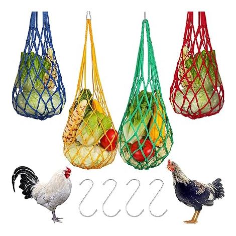 Filet Poules, Filet à Suspendre pour Poulet, Poulet Sac De Maille d'alimentation, avec Crochet pour Canards Oiseaux Lapins Perroquet, pour Poulailler, Cage à Oiseaux, pour Légumes, Fruits (1/5)