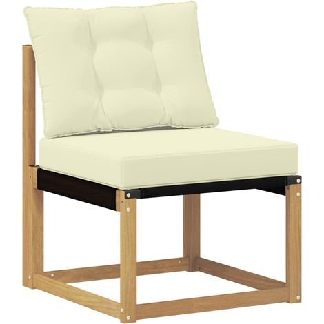 Outdoor Mittelsofa Massivholz Akazie und Textilene Stoff Weiß vidaXL