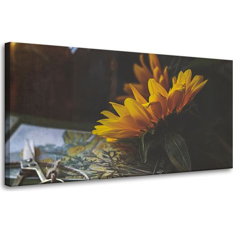 Leinwanddruck Sonnenblume und Buch 80x40 cm