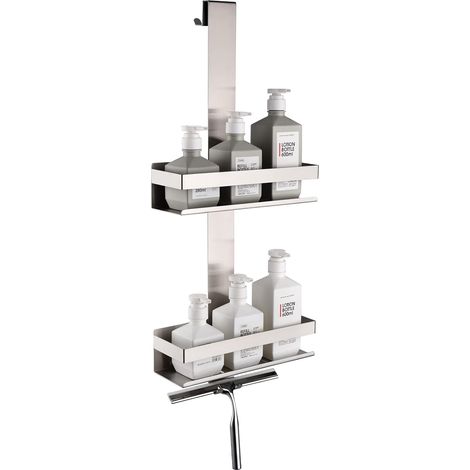 Etagere Douche Suspendue, Double Couche Support de Douche Suspendu en Acier Inoxydable, Panier de Douche Suspendu en Nickel Brossé, étagère de Douche Suspendue en Verre pour Salle de Douche (1/5)