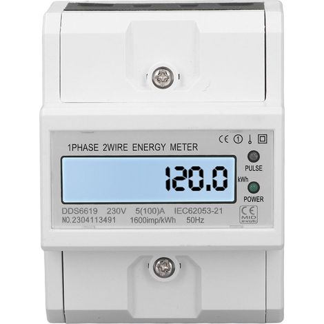 Compteur d'électricité monophasé 2 conducteurs sur rail DIN 4P, micro-compteur intelligent avec écran LCD 230 V CA 50 Hz (1/5)