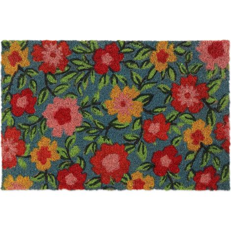 Paillasson Coco, Tapis d’entrée Motif Fleurs, 40x60 cm, antidérapant, résistant, intérieur, extérieur, coloré (1/5)