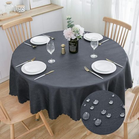 Runde Jacquard Tischdecke 200 cm Dunkelgrau Wasserabweisend Pflegeleicht