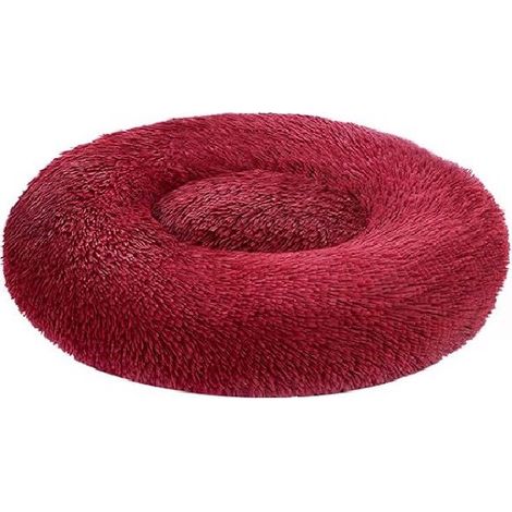 Morbida cuccia rotonda per cani, 80x80 cm, color bordeaux.