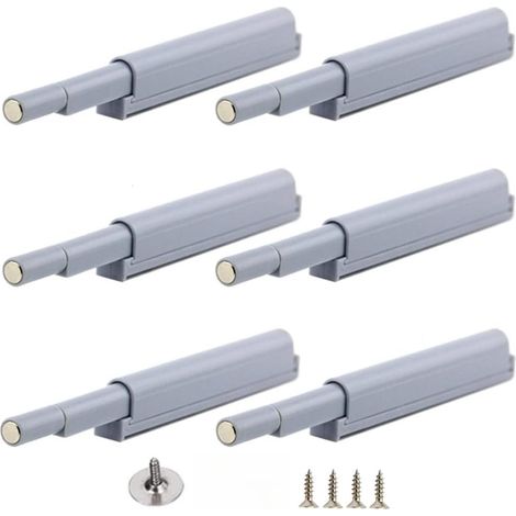 Amortisseur de porte - Butée de fermeture - Ferme-porte - Sans poignée - Loquet dissimulé en plastique - Absorption des chocs - Pour placards et tiroirs de cuisine - Fermeture magnétique - Gris - Lot (1/5)