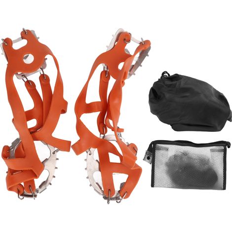 Paire de 18 dents crampons antidérapants extérieur pour chaussures glace, avec sac étanche orange M (36-40) (1/5)