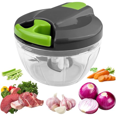 Mini tritatutto manuale da cucina, tagliacipolle manuale da 520 ml con cordino, frullatore manuale con 3 lame in acciaio inossidabile, tritaverdure, tagliacipolle manuale, affettacipolle (verde)