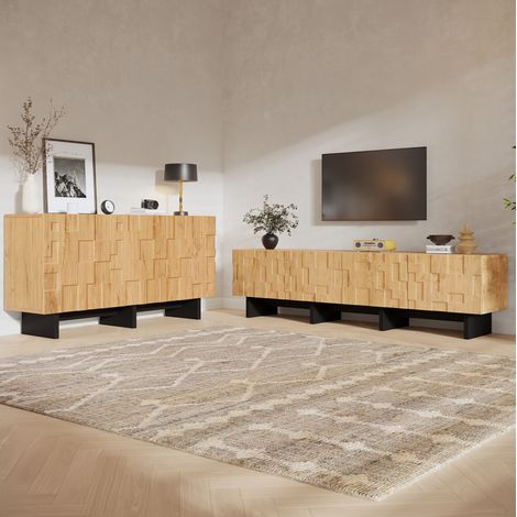 Ensemble meuble TV et buffet en bois clair, meuble TV 180 x 38,5 x 45 cm pour écran jusqu’à 75 pouces, buffet 140 x 40 x 70 cm, portes sans poignées et rangements – CHICFURN (1/5)