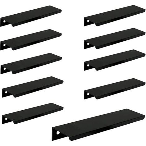 (10 pièces, noir) Poignée de porte longue invisible pour armoire, 150 mm de long, poignée de bord noire sans perforation