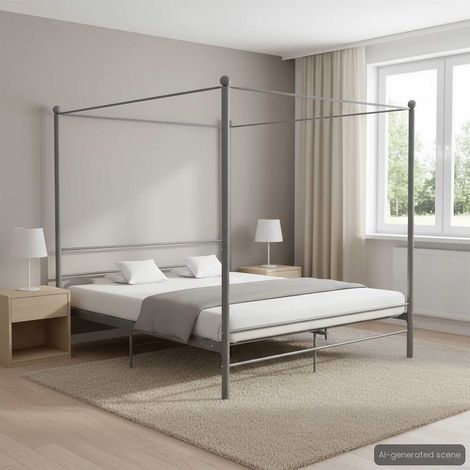 vidaXL Cadre de lit à baldaquin sans matelas gris métal 200x200 cm (1/5)